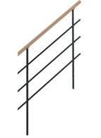 Rampe Alliance bois et métal : main courante bois et tubes et poteaux rectangulaire en acier
