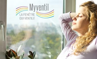 Myventil, la fenêtre qui ventile. Femme qui respire, bien-être. 