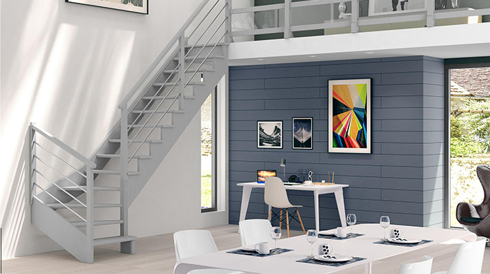 Escalier tendance total look Gris clair Graphic bois - GIMM Menuiseries