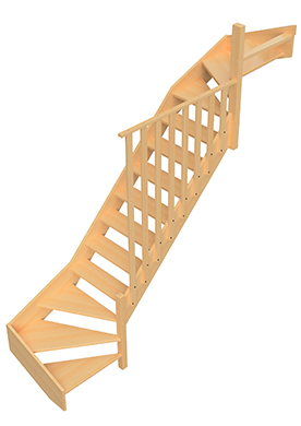 escalier quart tournant haut et bas sans contremarches rampe claustra bois - GIMM Menuiseries